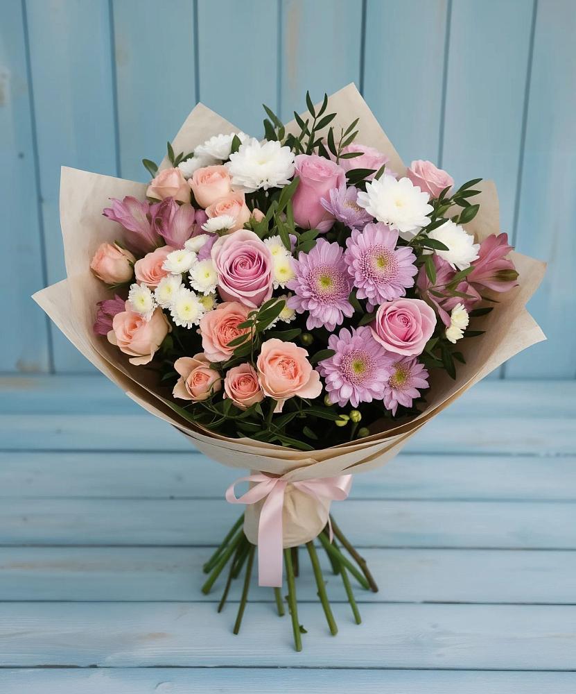 Букет цветов из: Хризантемы, Розы и Альстромерии в Волот