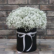 Цветочная композиция из Гипсофила в шляпной коробке в Волот