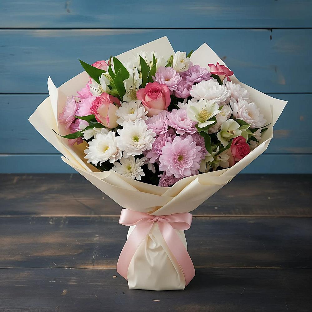 Букет цветов из: Хризантемы, Альстромерии и Розы в Волот